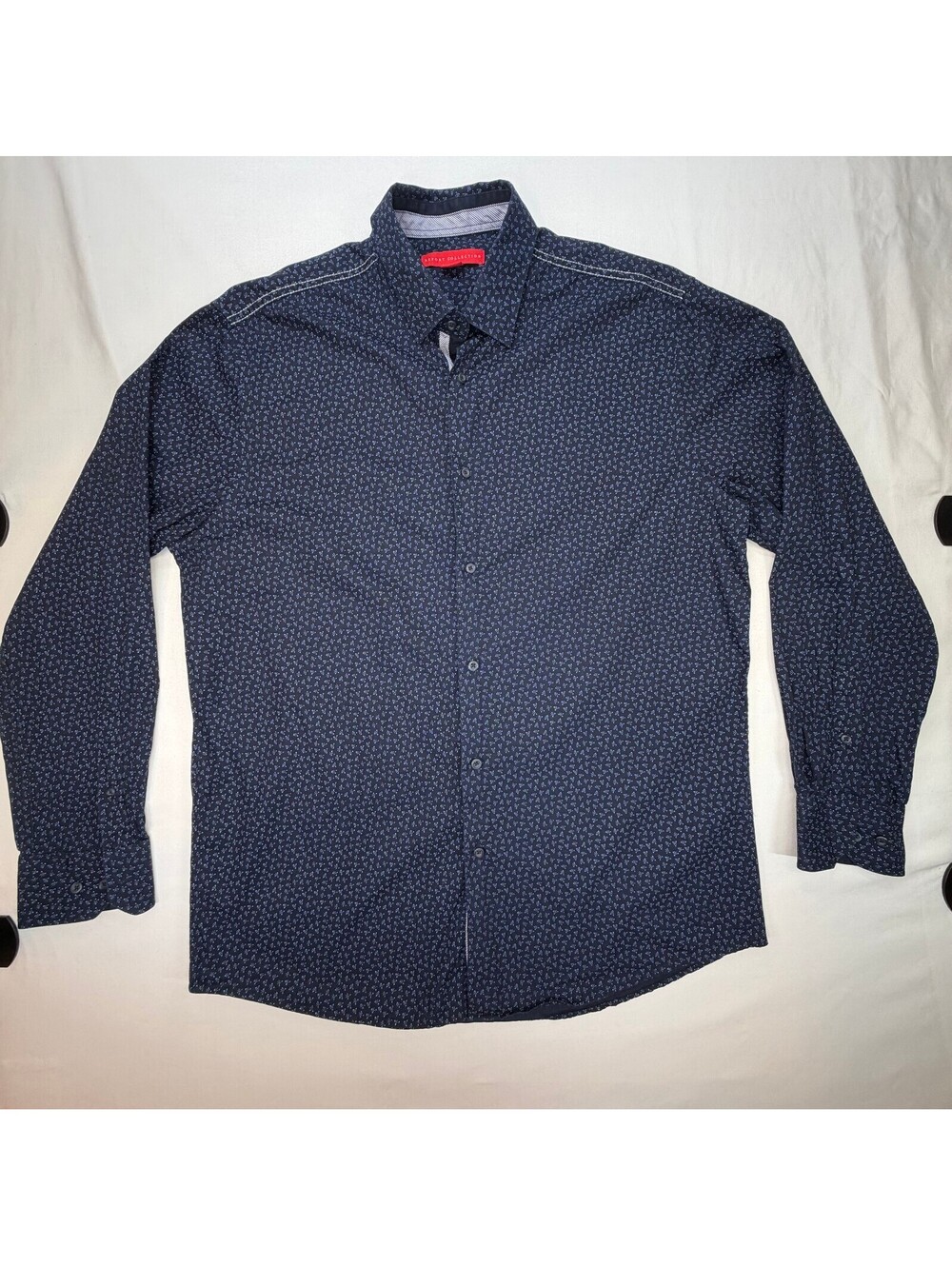 Report Collection Men's Dress Shirt All Over Floral Print Size Large Blue